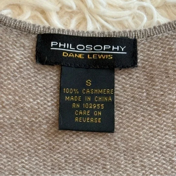 Philosophy Dane Lewis 100% Cashmere Cardigan S Taupe Open Front Soft Cozy - Picture 7 of 8